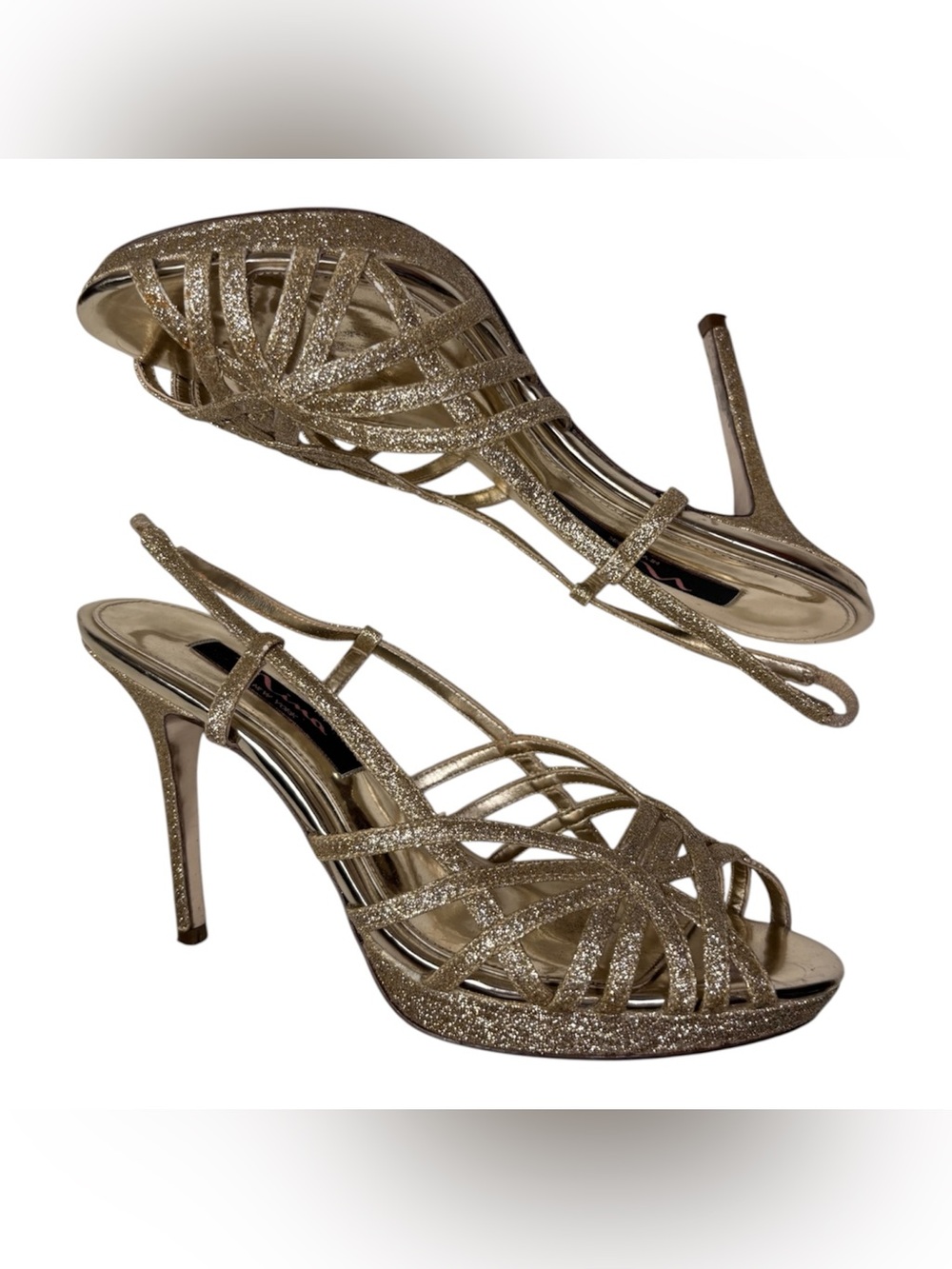 Nina Gold Glitter Strappy Heels